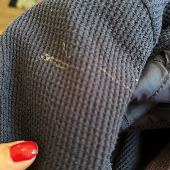 David Brook maroon/navy blue plaid flannel shacket with knit waffle weave lining - Picture 8 of 11